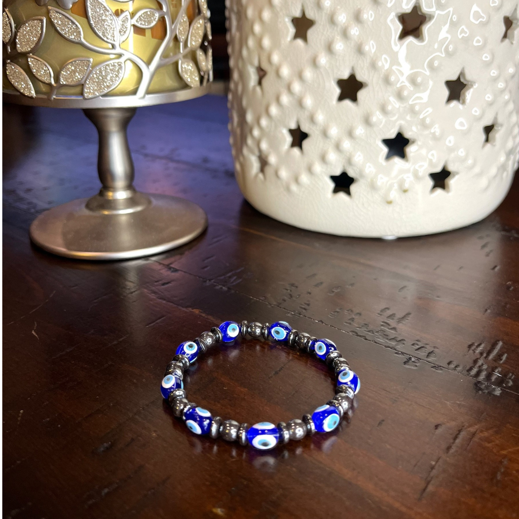 Option #6-Combination Evil Eye Beads and Hematite Beads-Stretchy Bracelet