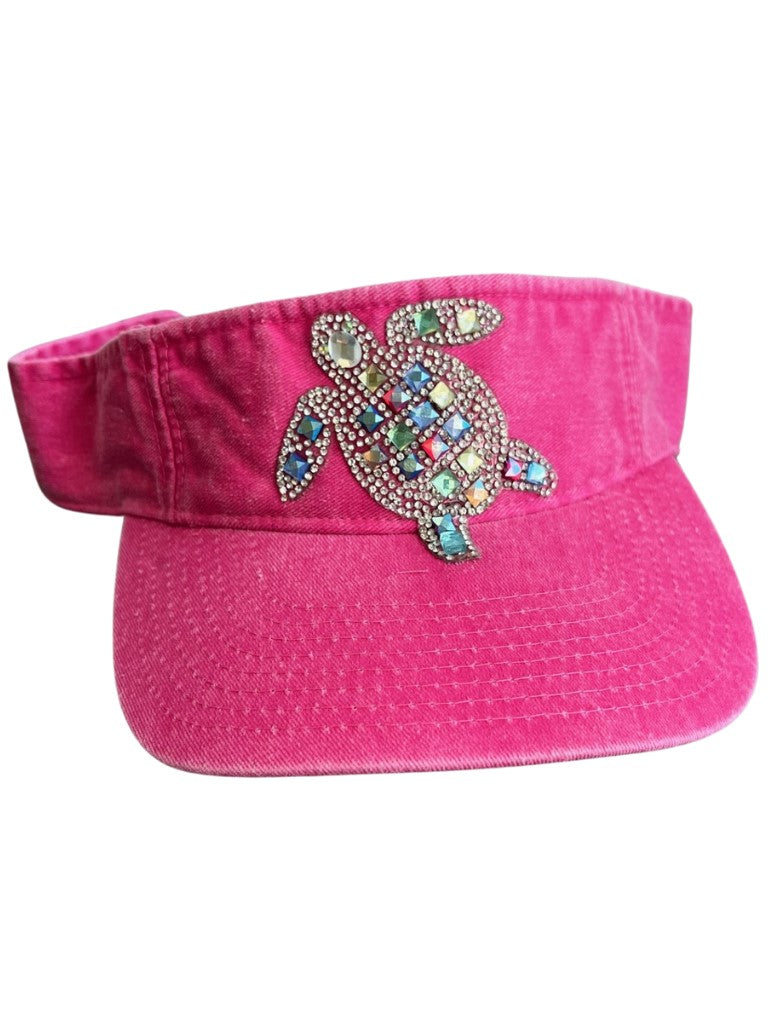 Acid Washed Rhinestone Studded Turtle Visor Front View