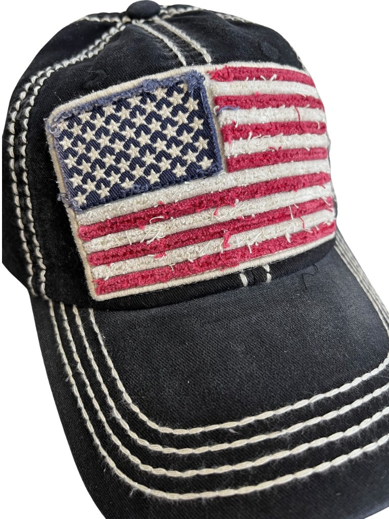 American Pride Hat with Embroidered Chenille Patch Close Up View