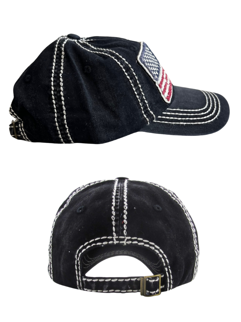 American Pride Hat with Embroidered Chenille Patch Side and Back Views