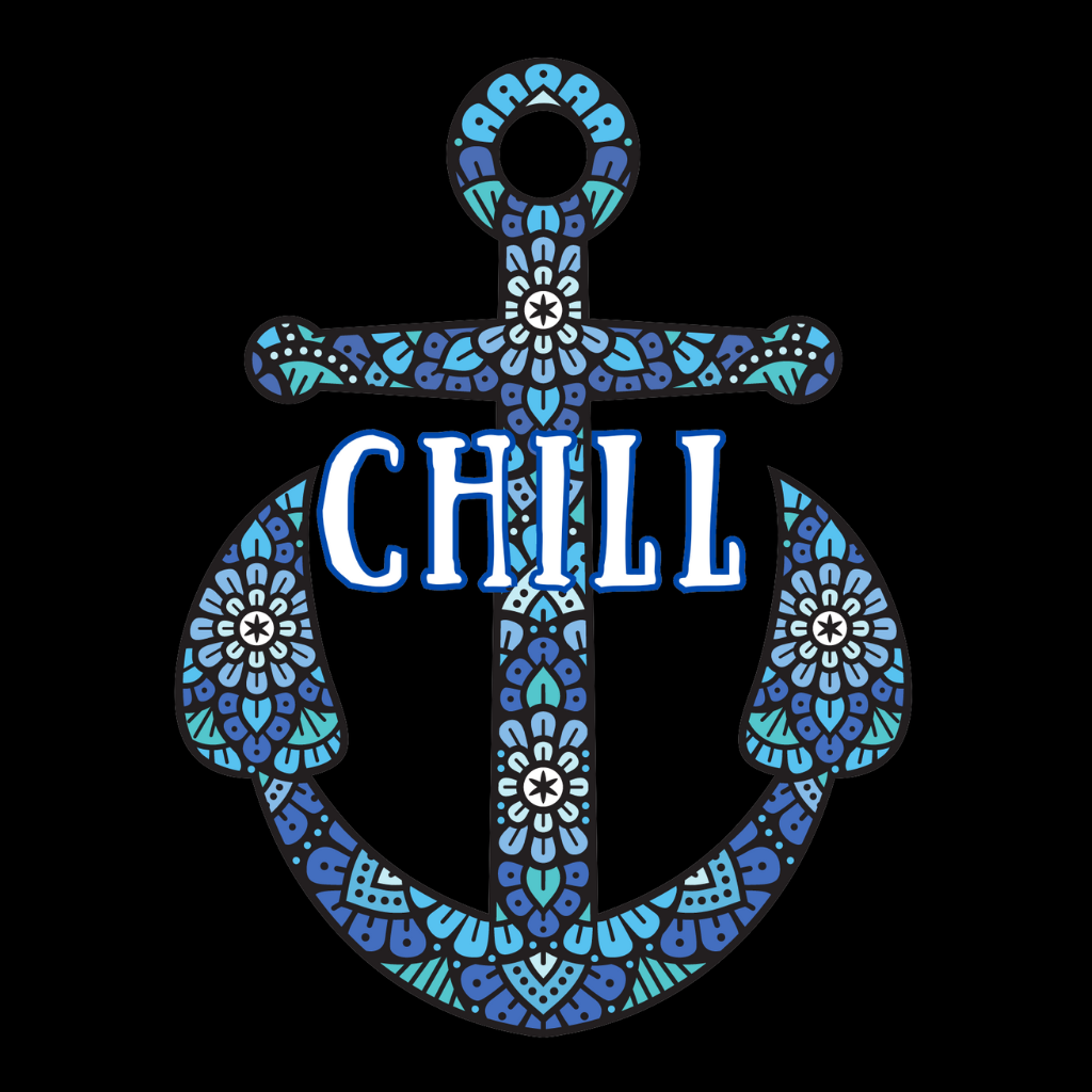 "Chill" - Ladies Tri-blend Racerback Tank with Anchor Detail. Close Up Design