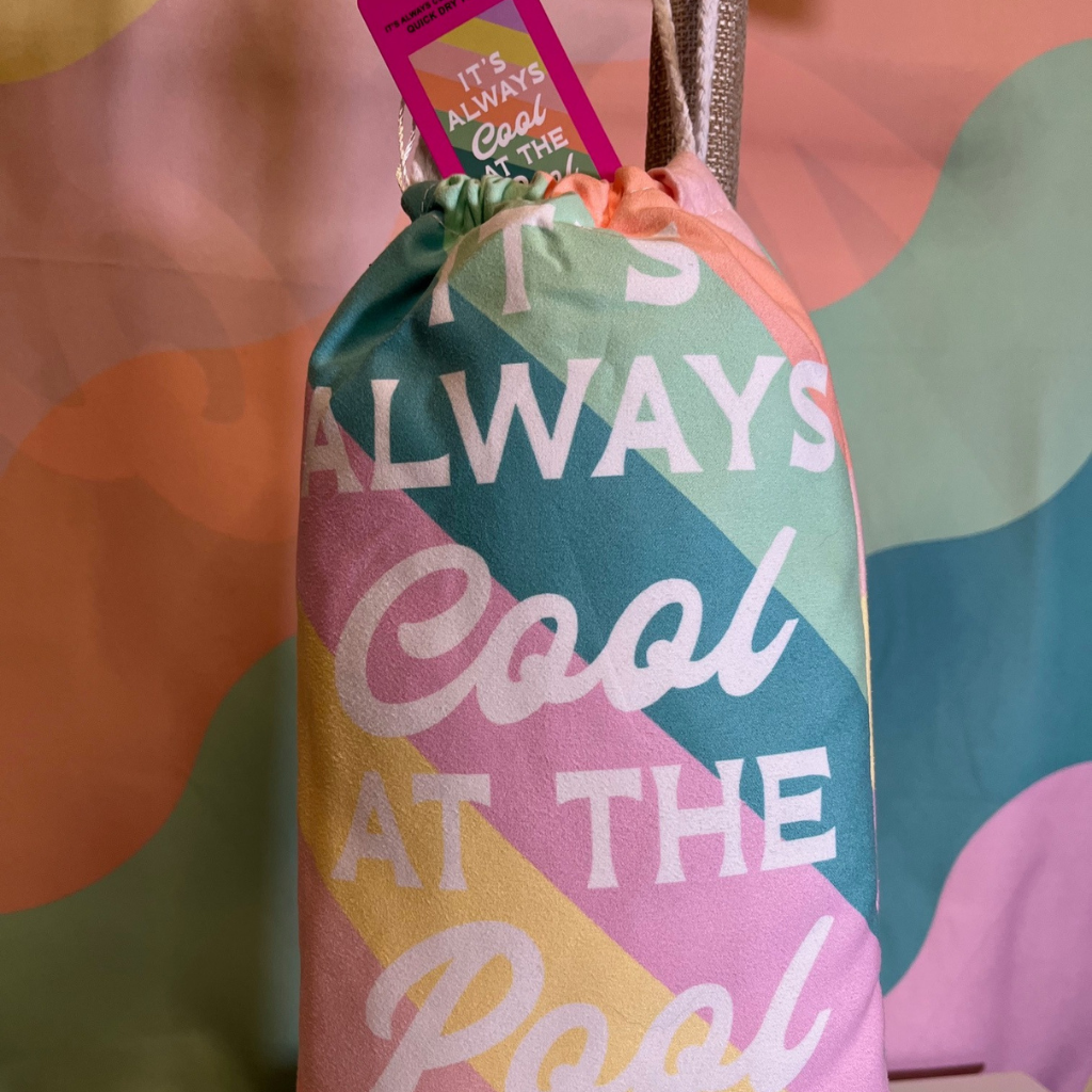 "It's Always Cool at the Pool" - Double-sided ,Quick Dry, Microfiber Beach Towel. Shows Carrying Pouch