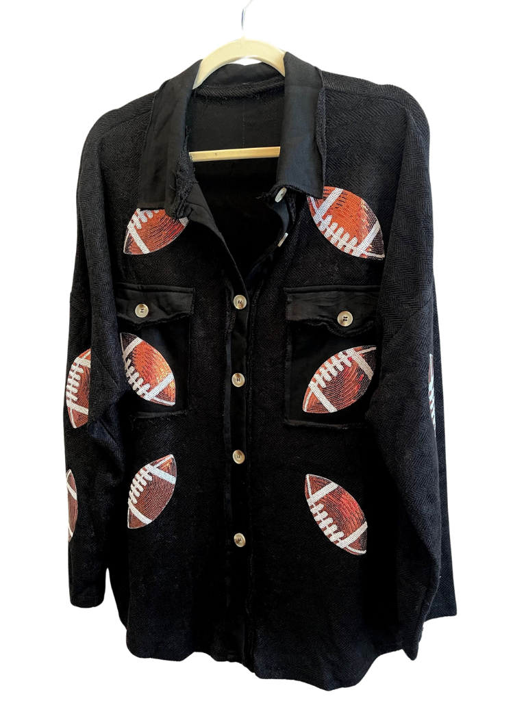 Sequined Football Ladies Oversized Shacket with Patch Pockets Front, On  Hanger