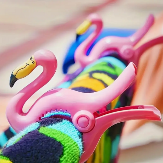 Flamingos Beach Towel Clips Close Up on Towels