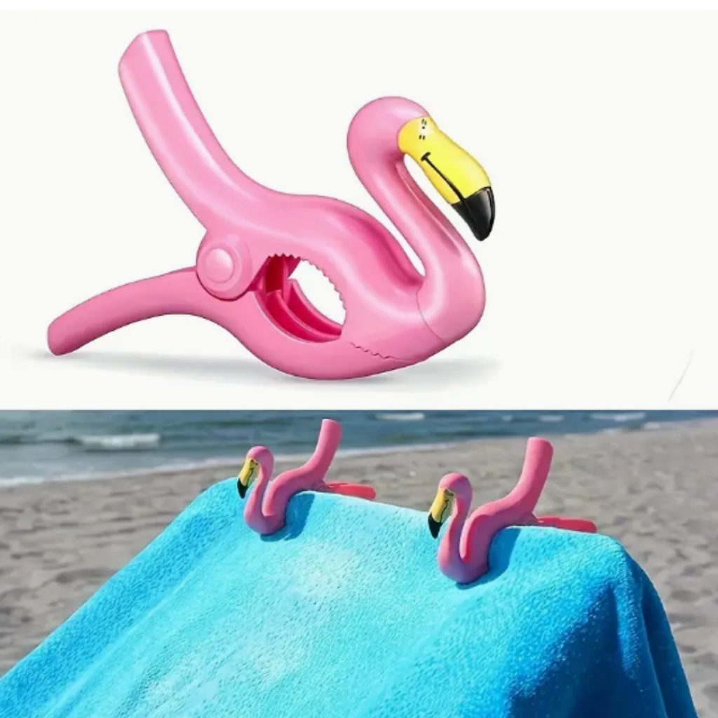 Pink Flamingos Beach Towel Clips Shown on Towel