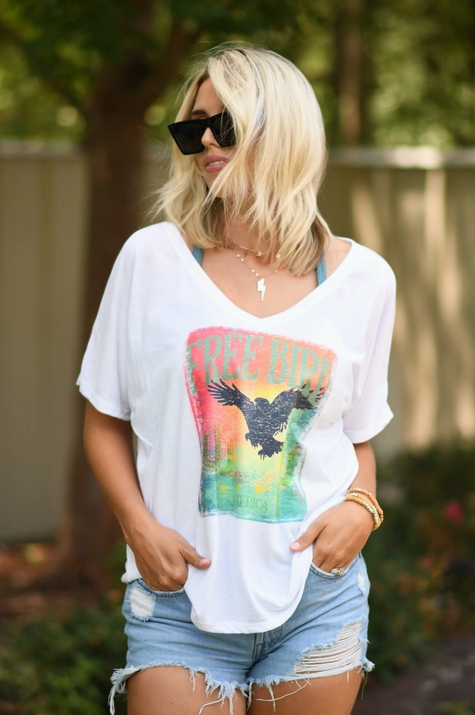 Free Bird - Off the Shoulder, Slouchy, V-neck Ladies Tee