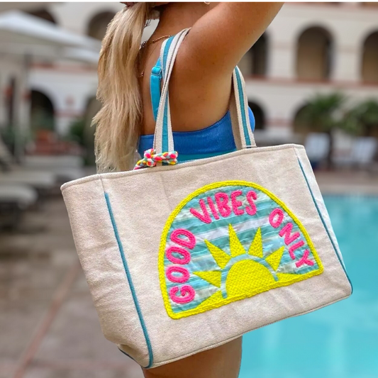 "Good Vibes Only" - Sunshine Patch Beach Tote Bag