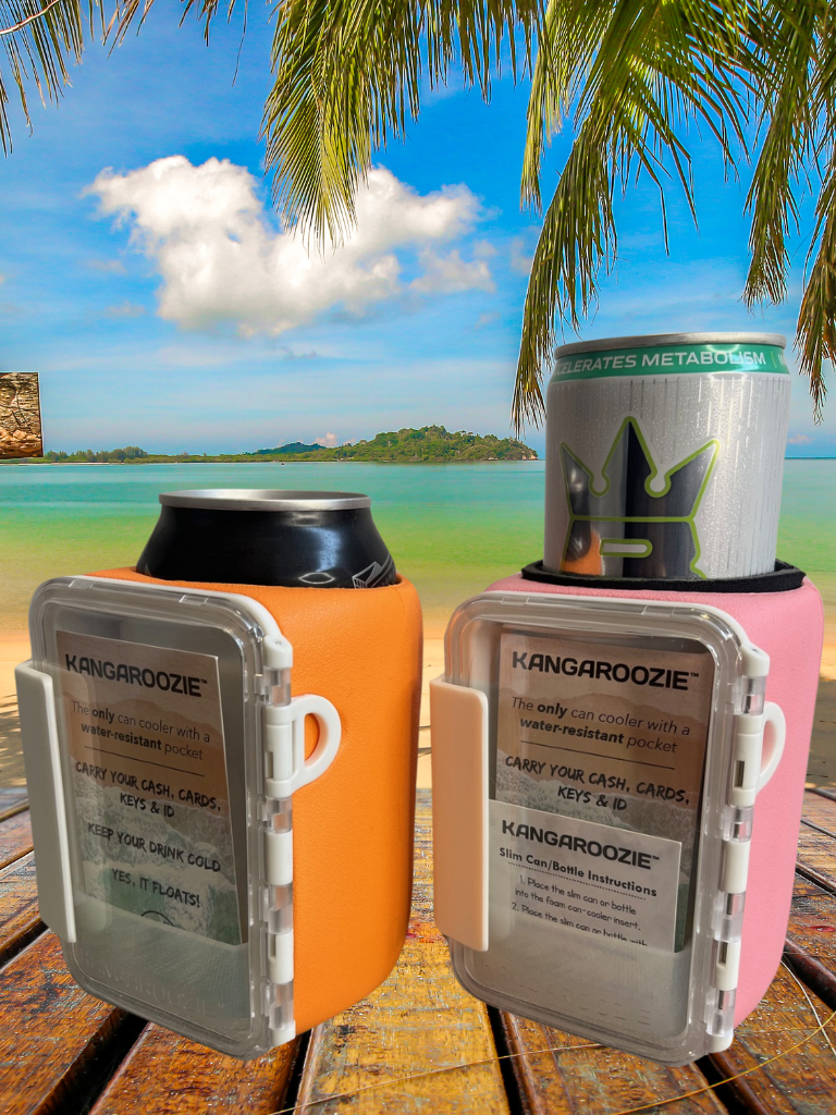 Kangaroozie 12 oz. Slim and Regular Size, Water-resistant, Can Coolers. Pink for Slim Cans and Orange for Regular Cans