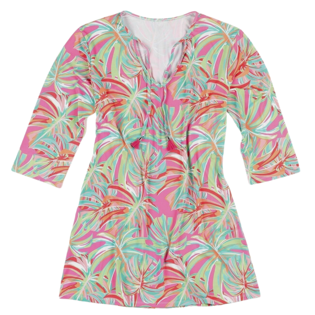 "Let's Get Tropical" - Ladies Swimsuit Cover-Up and Tunic Dress.  Flat Image