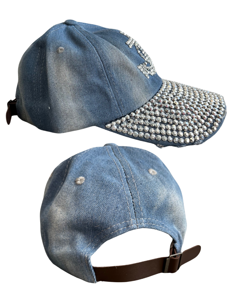 Rhinestone Studded Denim Anchor Hat Side and Back View