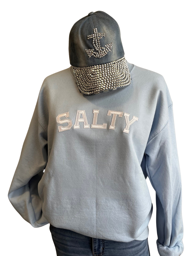 Salty Sweatshirt with Anchor Rhinestone Hat on Form