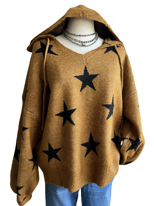 Stars Pattern Hoodie Sweater Front View